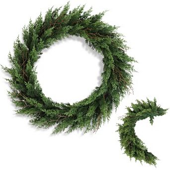 Vitalismo 30 in Artificial Christmas Wreath Foldable Faux Cedar Wreath Front Door Indoor Xmas Decor