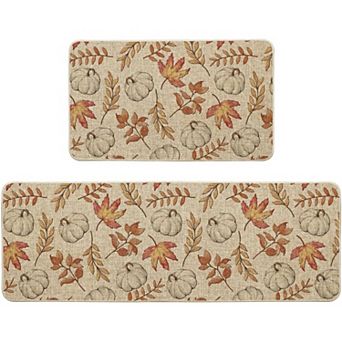 Pumpkins Fall Kitchen Mats Set of 2,Autumn Home Decor Low-Profile Kitchen Rugs for Floor
