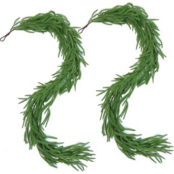 2 pc 6 Ft Artificial Pine Garlands, for Table, Mantle, Wall, Indoor, Outdoor Christmas Decorations