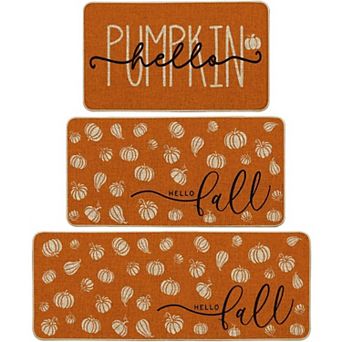 Fall Kitchen Mats Set of 3,Autumn Home Decor Low-Profile Kitchen Rugs for Floor