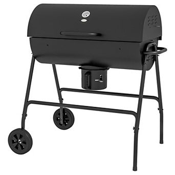 Merck Hearth Charcoal BBQ Grill with Warming Rack Wheels and Thermometer for Backyard, Black