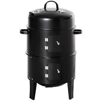 Merck Hearth 16" Vertical Charcoal BBQ Grill with 3 Function Design Thermometer for Cooking, Black