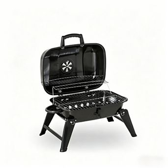 Merck Hearth Portable Charcoal Grill Tabletop BBQ Grill with Folding Legs for Outdoor Camping, Black