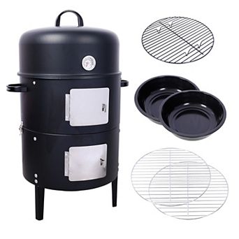 Merck Hearth 17" Charcoal Smoker Grill Round BBQ Smoker with Thermometer for Outdoor Cooking, Black