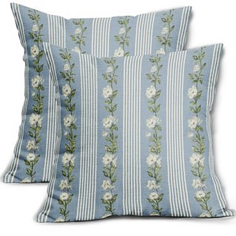 Fall Floral Throw Pillow Covers Set of 2 Vintage Striped Polyester Decor