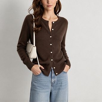 ShopWonder Women's Button Down Crew Neck Trendy Long Sleeve Knit Cardigan Sweater