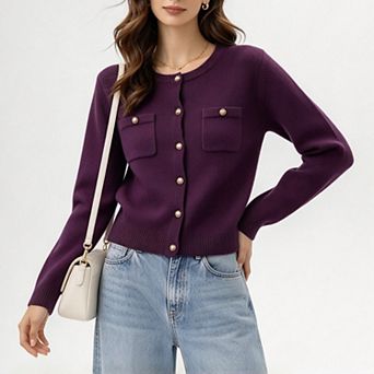 ShopWonder Women Trendy Round Neck Long Sleeve Knit Button Down Cardigans Sweaters