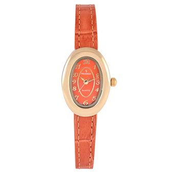 Peugeot Women's 14K Gold-Plated Petite Oval Dial with Thin Leather Strap