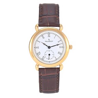 Peugeot Women's 14K Gold-Plated Round Vintage Remote Sweep Leather Watch