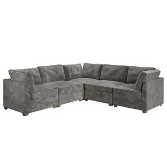 Ovios 5 pc Luxury Modular Sectional Sofas, Deep Seat Upholstered Sleeper Couches for Living Room