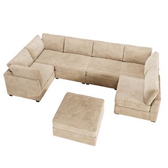 Ovios 7 pc Modular Sectional Sofa Set, Deep Seat Upholstered Couches w/ Ottoman for Living Room