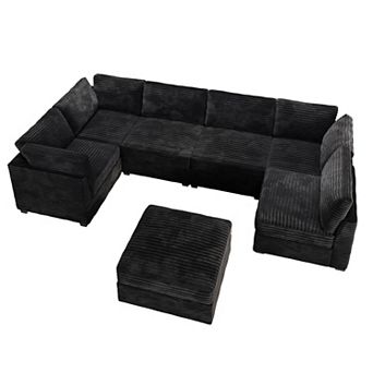 Ovios 7 pc Modular Sectional Sofa Set, Deep Seat Upholstered Couches w/ Ottoman for Living Room