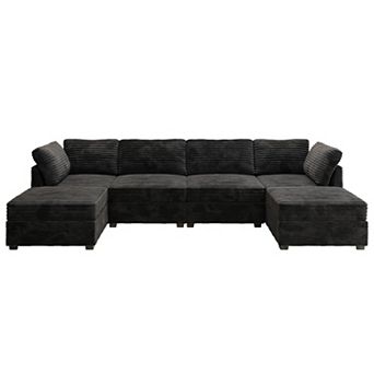 Ovios 6 pc Modular Sectional Sofa Set, Deep Seat Upholstered Couches w/ Ottomans for Living Room