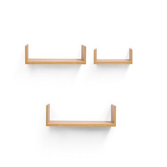 3 pc U Shaped Floating Wood Wall Shelves, Wall Mount for Home Storage and Decor