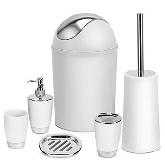 Bathroom Accessories Set Soap Dispenser, Toothbrush Holder, Tumbler, Soap Dish, Brush & Trash Can