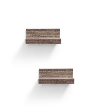 2 pc 10.04" Rustic Wood Floating Shelves, Invisible Brackets for Bed, Bath, Living Room & Kitchen