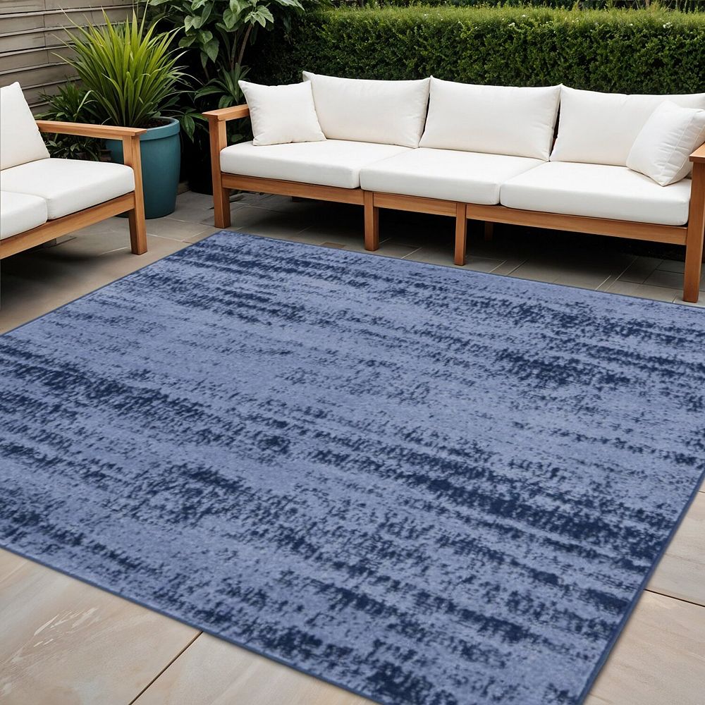 HomeRoots 5' Denim Blue And Navy Blue Square Abstract Indoor Outdoor ...