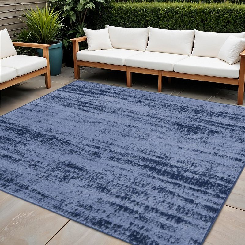 HomeRoots 5' Denim Blue And Navy Blue Square Abstract Indoor Outdoor ...