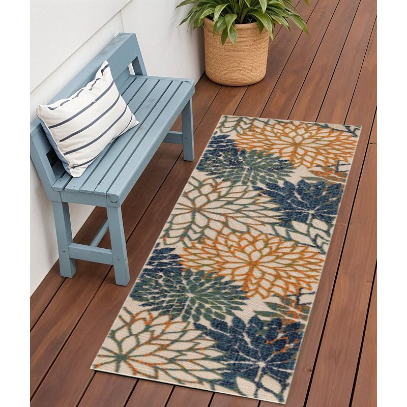 HomeRoots 6' Blue Green And Orange Floral Indoor Outdoor Runner Rug