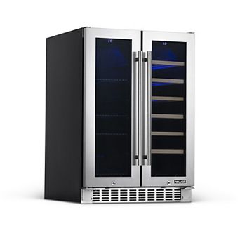 Newair 24" Dual Zone Wine & Beverage Fridge, 18 Bottles/58 Cans, French Doors - Stainless Steel