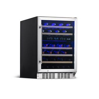 Newair 24" 46 Bottle Wine Fridge Dual Zone Built-In Beech Wood Shelves, Stainless Steel