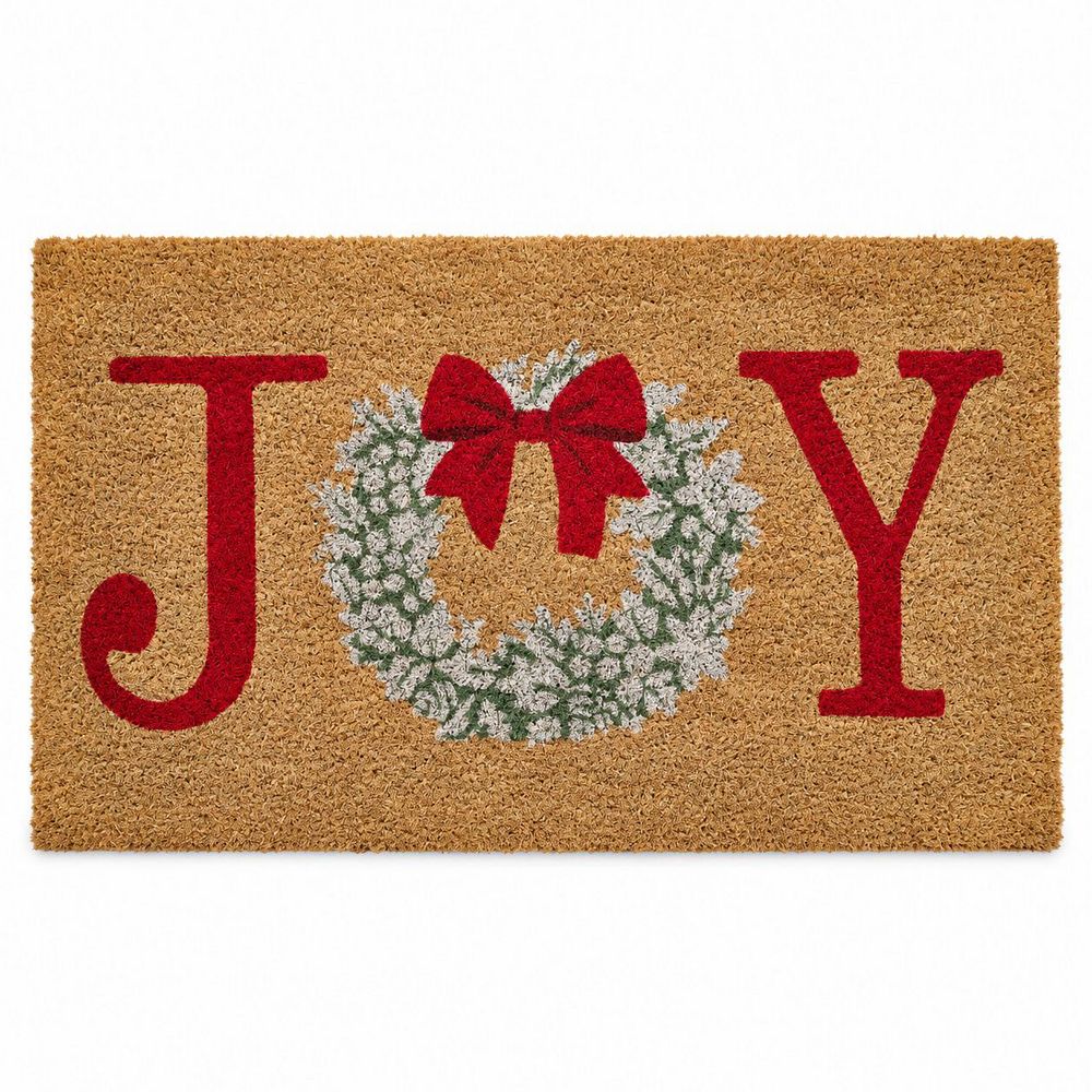 Kate Aurora Christmas Joy Holiday Bristled Coir Outdoor Welcome Mat