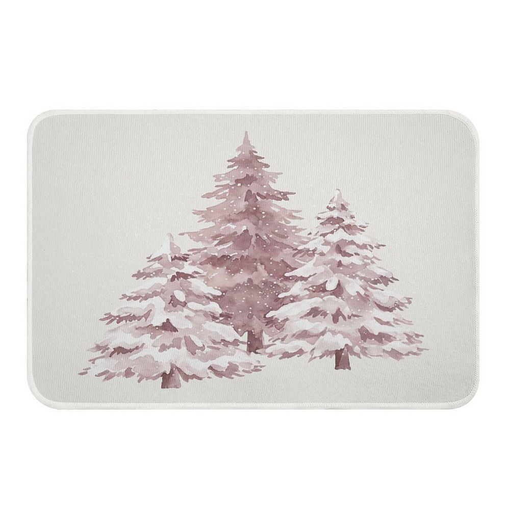 Watercolor Pink Christmas Trees Floor Mat, Pet Friendly Vintage ...