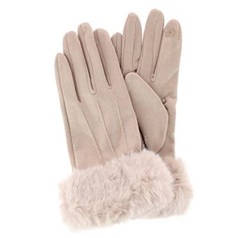 David & Young Women's Tech Touch Suede Winter Gloves with Faux Fur Cuff