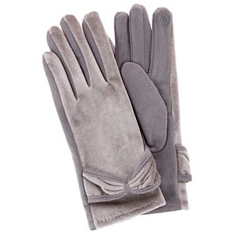 David & Young Women's Tech-Touch Velvet Feel Winter Gloves with Bow Detail