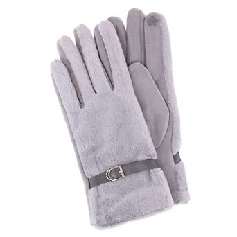 David & Young Women's Tech Touch Suede and Synthetic Fur Gloves with Buckle