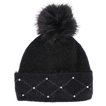 David & Young Women's Lux Knit Lined Winter Beanie Hat with Stone Detail