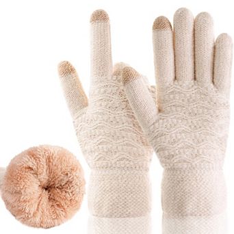 Womens Wool Fleece Lined Touchscreen Knit Winter Gloves