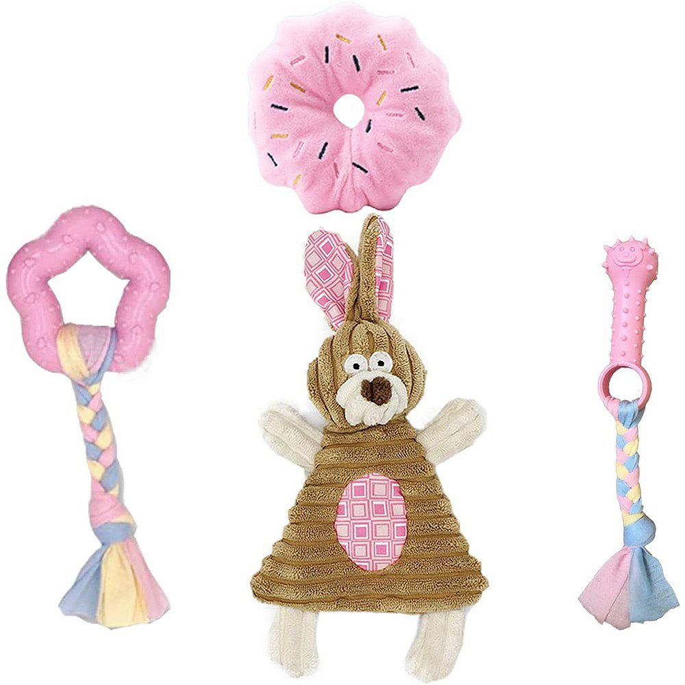 Puppy Teething Toy Set, Squeaky Bunny Chew & Play Toys
