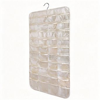 Beige Hanging Jewelry Organizer With 80 Pockets For Accessories