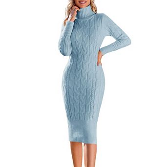 Womens Turtleneck Knit Bodycon Midi Sweater Dress