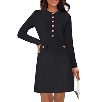 Women's Long Sleeve Knit Mini A-Line Dress Elegant