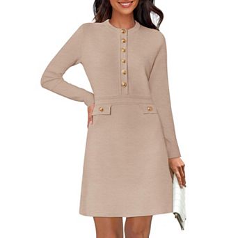 Women's Long Sleeve Knit Mini A-Line Dress Elegant