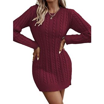 Women’s Bodycon Ribbed Knit Mini Dress Crew Neck Long Sleeve