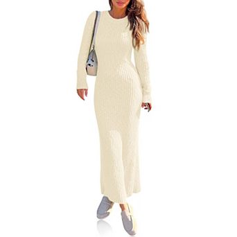 Ribbed Knit Long Sleeve Maxi Dress Slim Fit Bodycon