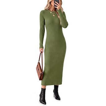 Womens Long Sleeve Knit Bodycon Midi Dress Fall
