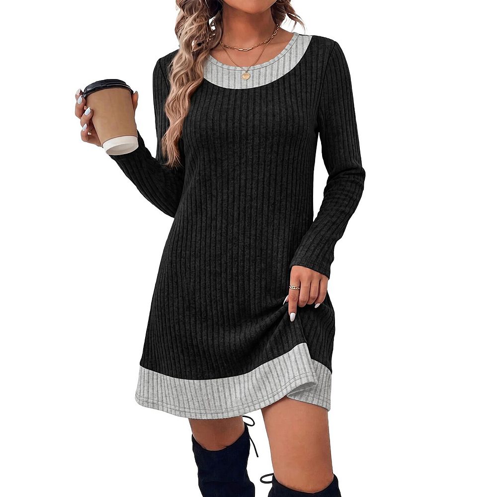 Fall Dresses for Women Long Sleeve Color Block Knit