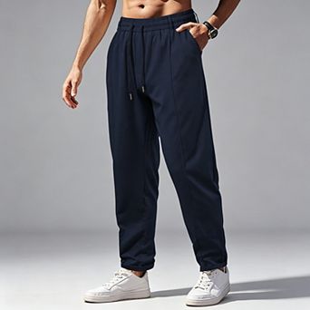 Men's Drawstring Pants Slim Fit Tapered Stretch Trousers - Wrinkle Resistant Travel Chinos