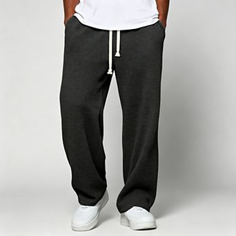 Men's Waffle Knit Wide Leg Lounge Pants with Drawstring
