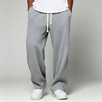 Men's Waffle Knit Wide Leg Lounge Pants with Drawstring