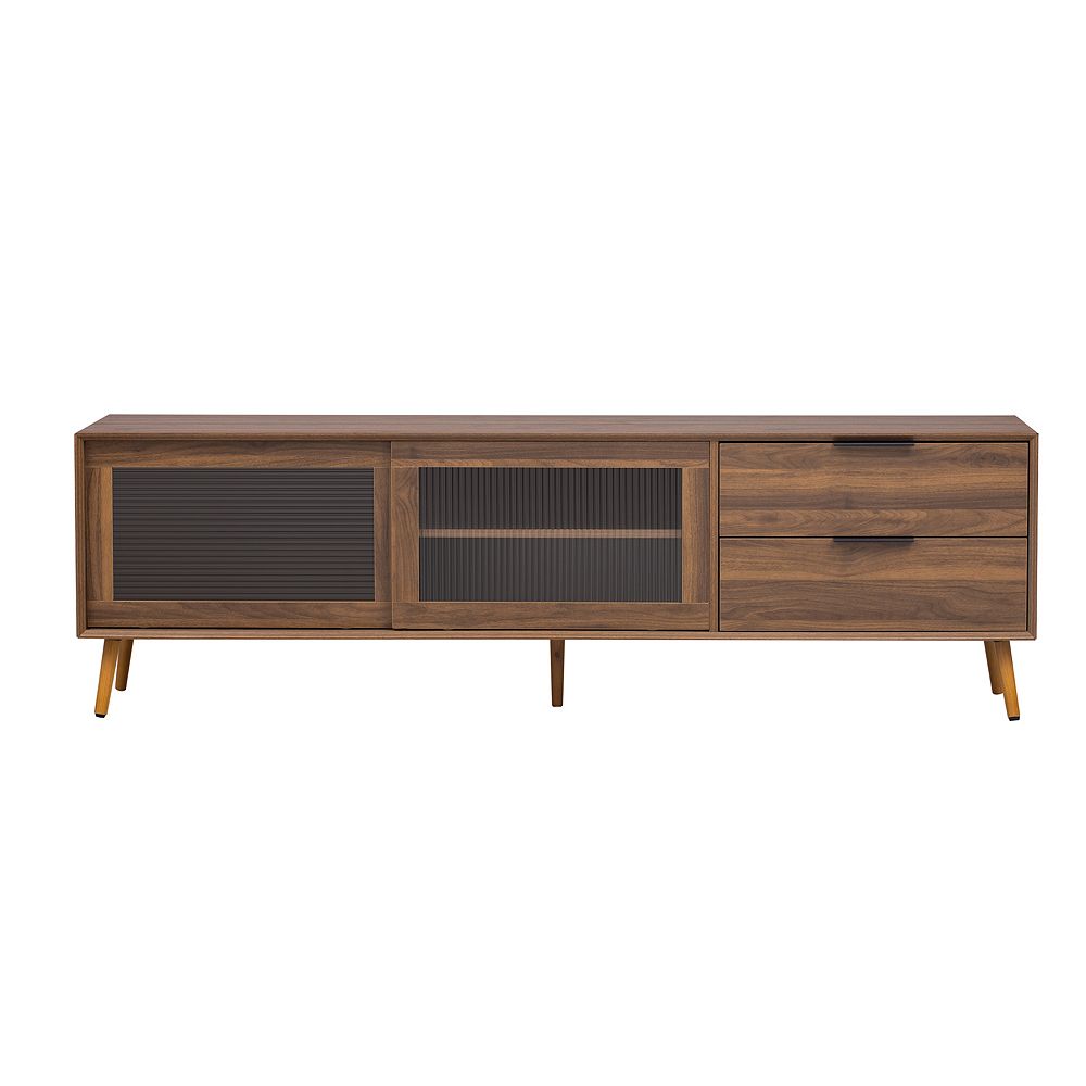 Whisen TV Stand Media Console with Glass Doors, Drawers & Cable ...