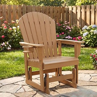 Outdoor Glider Chair, All-Weather Adirondack Rocking Lounge Armchair with Dual Cup Holders