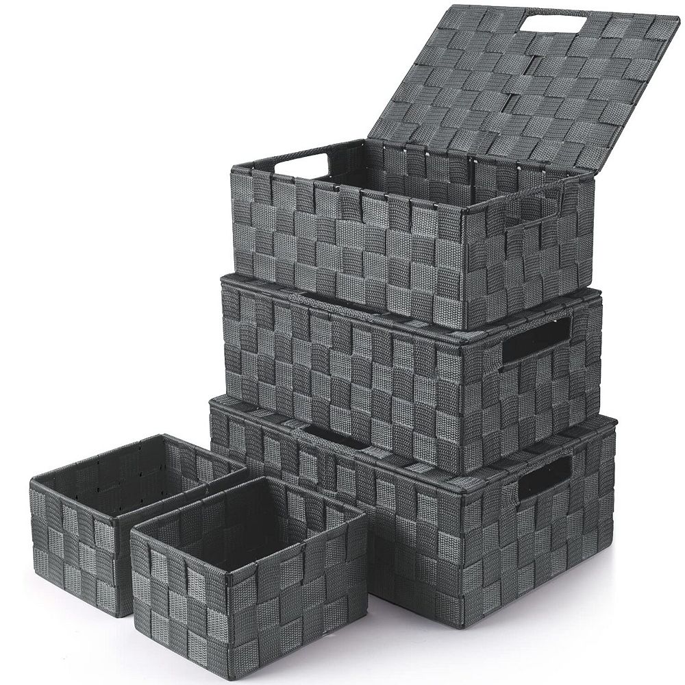 Storage Bins with Lids Woven Organizer Containers Decorative Stackable ...
