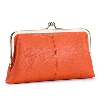 Genuine Leather Women Kiss Lock Wallet Slim Multi Card Slots Clutch