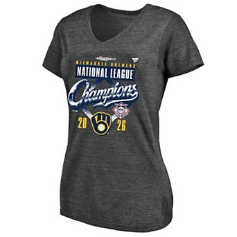 Women's Fanatics Heather Charcoal Milwaukee Brewers 2026 National League Champions Locker Room Plus Size T-Shirt