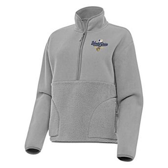 Women's Antigua Milwaukee Brewers World Series Participant 2026 Gray Figure 1/2 Zip Pullover